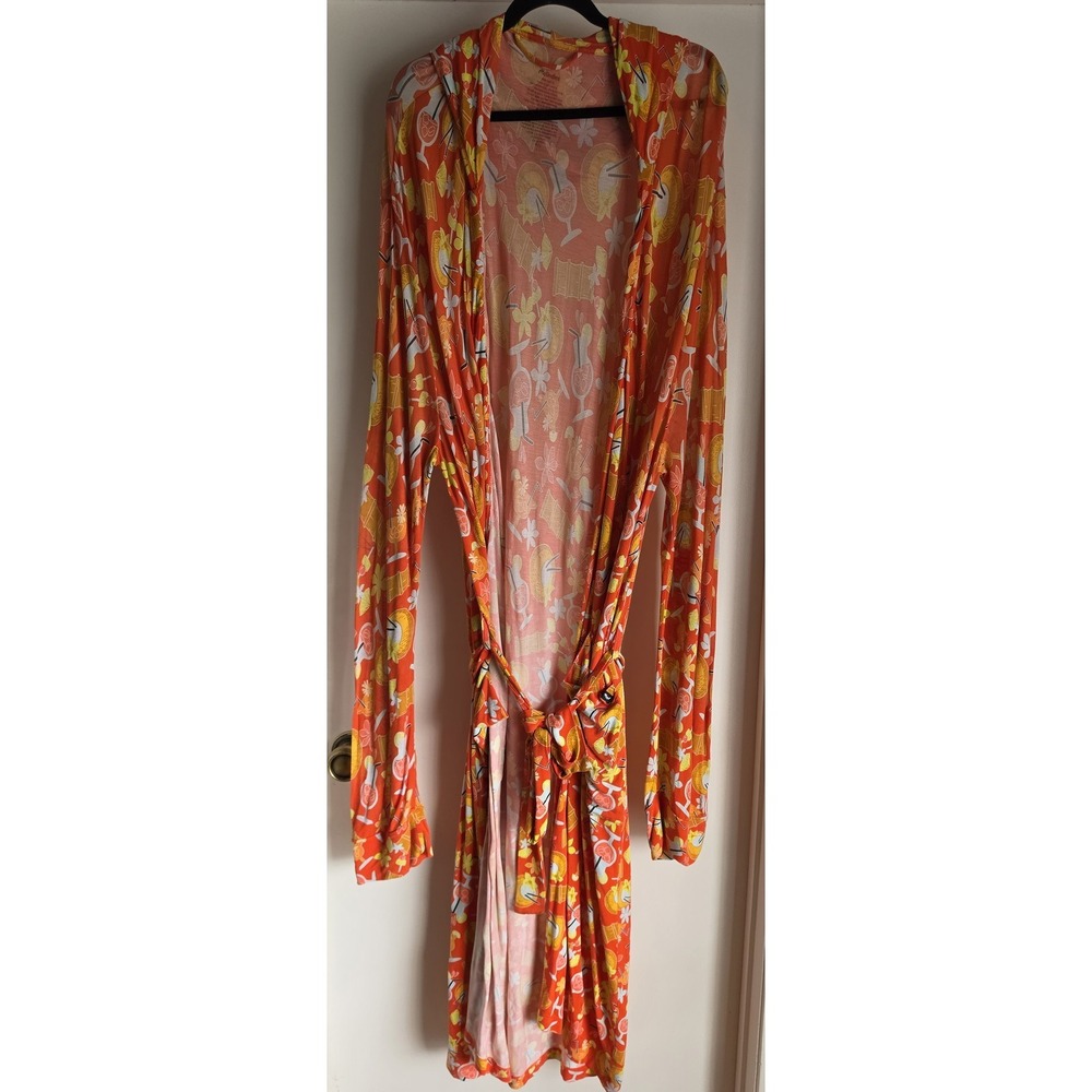 MeUndies Robe M/L Orange Cocktail Print Long Sleeve Hooded Lounge Wrap